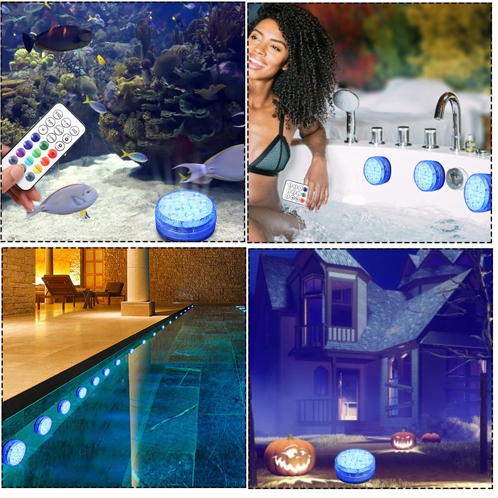LED Pool Light Fountain Light Waterproof RGB Remote Control Submersible Light with Suction Cups Underwater Night Lamp