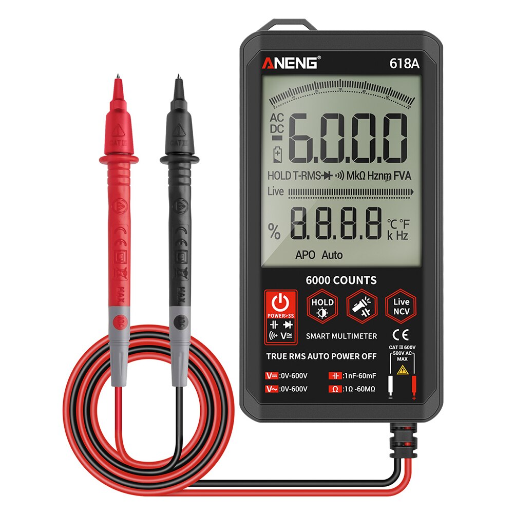 Aneng 618c digital multimeter smart touch ac/dc volt modstandstester analog sand rms autotester: 618a