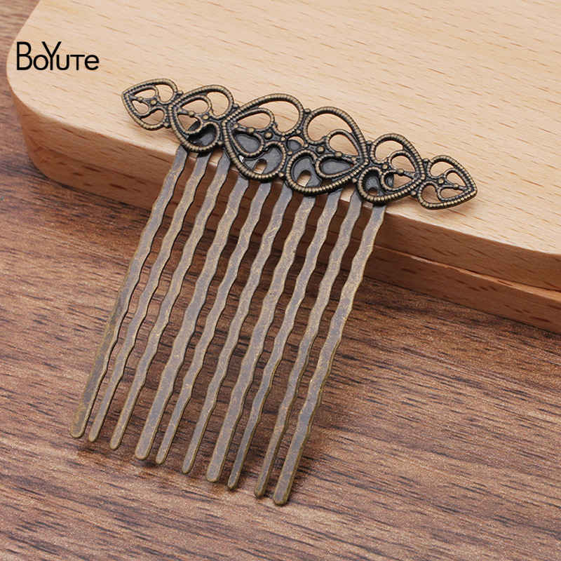 BoYuTe (10 Pieces/Lot) 54*55.5MM Metal Brass Heart Filigree Hair Comb 10 Teeth Diy Handmade Hair Accessories: Antique Bronze