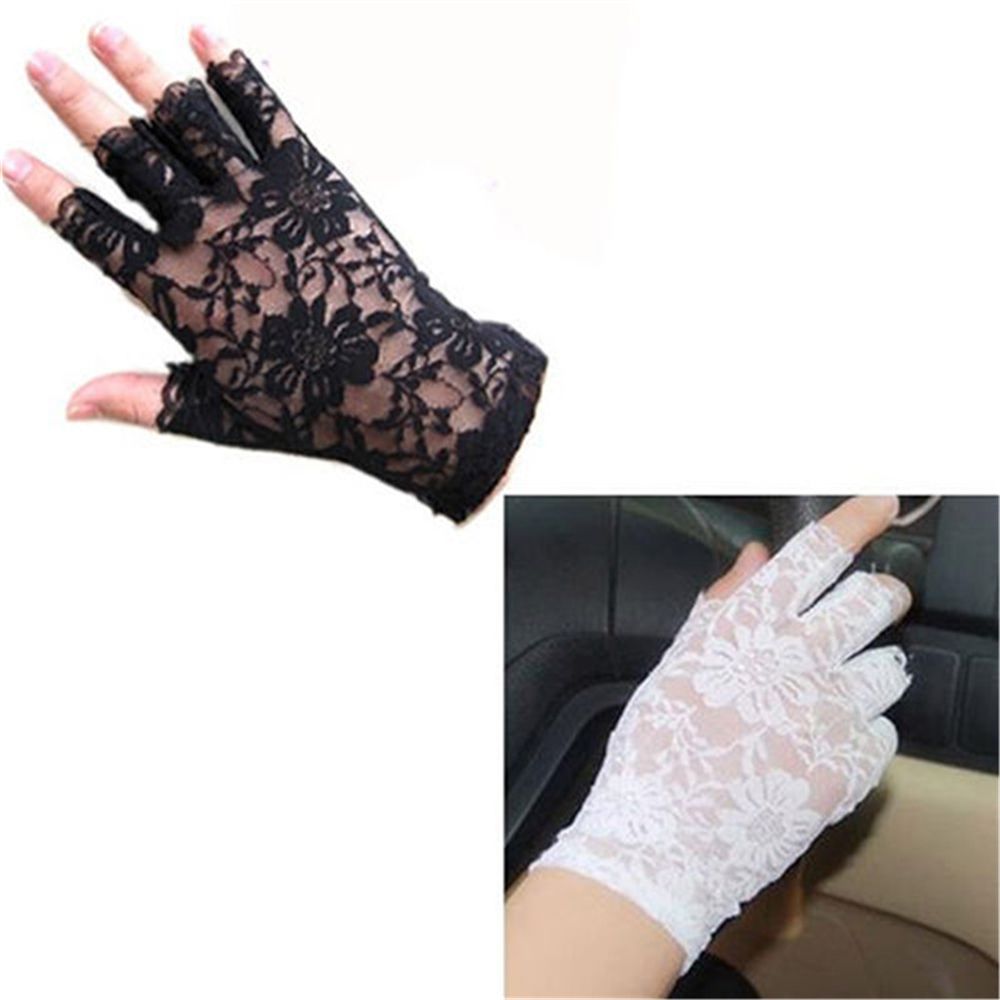 Kvinder pige fantastisk goth fest dressy blonde handsker vanter fingerløs stil tynde sorte hvide røde handsker