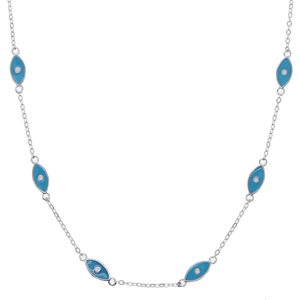 Collier ras du cou en argent Sterling 925 pour femme, bijou de mariage, Micro pavé cubique clair, porte-bonheur, turc, mauvais œil: silver blue