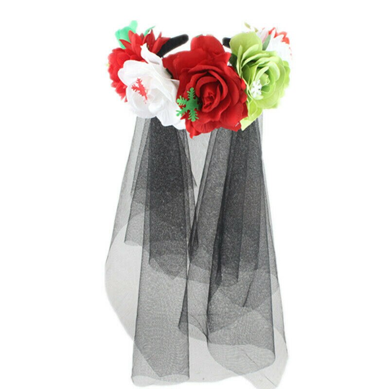 De dødes dag jul rose sort slør med blomster dame fancy dress halloween bryllup død brud pandebånd kostume hovedbeklædning: Stil 1a