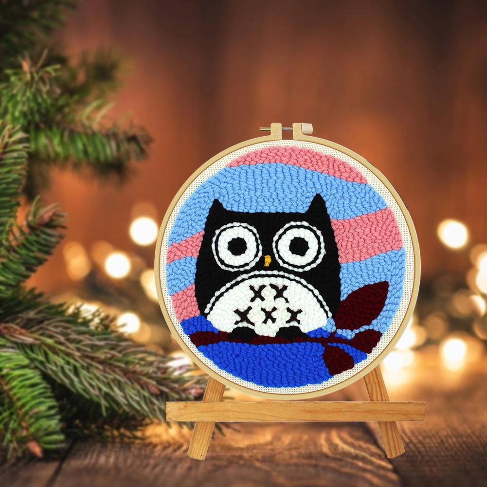 Owl Poking Embroidery Material Package Punch Needle Hoops Wool Weaving Set DIY Embroideried
