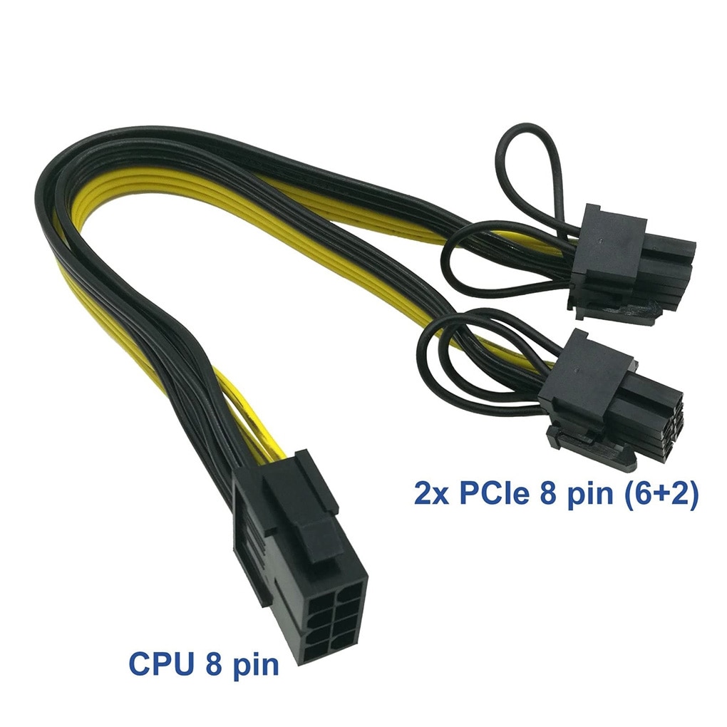 EPS CPU 12V 8 Pin to Dual 8 (6+2) Pin PCIE Adapter Power Supply Cable PCI-E Adapter Cable PCI-E 8pin to 8pin Converter 25cm