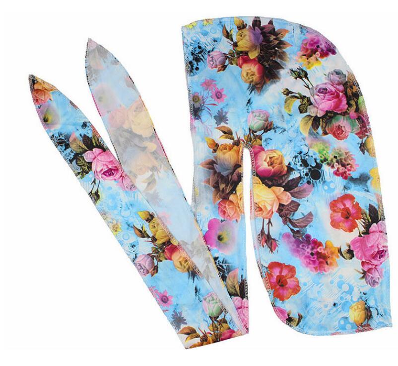Turbante con estampado de flores para hombre, Bandanas sedosas, diadema de seda, gorros con ondas florales, turbante, accesorios para el cabello,