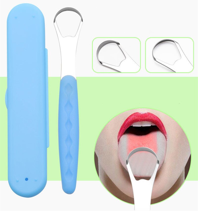 Stainless Steel Tongue Scraper with Portable Travel Case U Shape Tongue Cleaner Oral Tongue Brush for Adult Fresh Breath