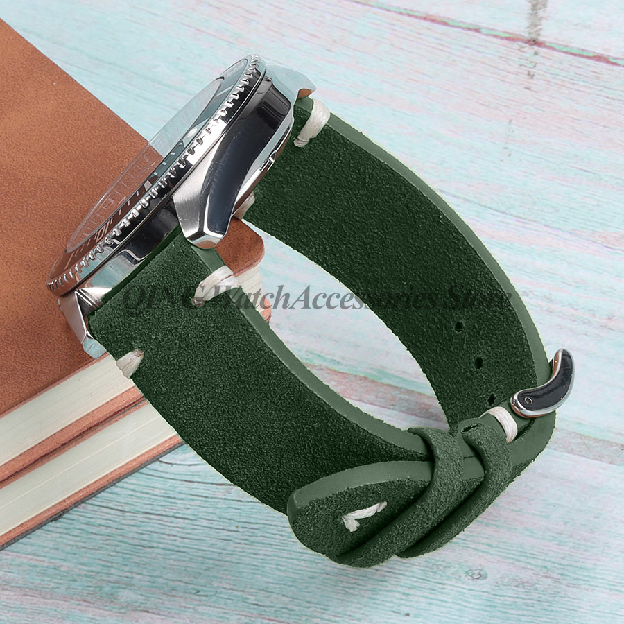 Suède stiksels lederen horlogeband 18mm 20mm 22mm Quick Release Vintage armband blauw bruin horlogeband vervanging