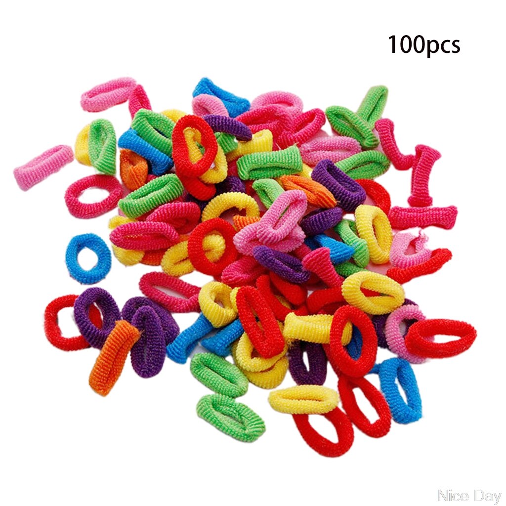 100 stk piger 1.5cm farverige små ring elastiske hårbånd hestehaleholder gummibånd scrunchie børnehår  my14 20: Farve 1