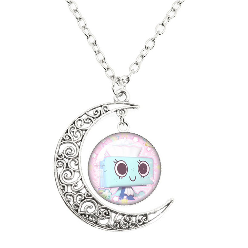 Juego de terror Goob Pebble Dandy's World collar lindo divertido Meme Kawaii cabujón de cristal colgante la luna collar joyería: COLOR ORO ROSADO