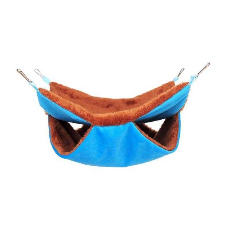 Warm Hamster Hangmat Opknoping Bed Huis Dierbenodigdheden Winter Kleine Dier Eekhoorn Cavia Double-Layer Pluche Katoen Nest: Blauw / S