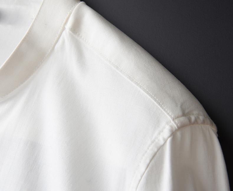 Staande kraag herenoverhemden luxe lyocell stof lente herenoverhemd lange mouw plus maat 4xl slim fit tencel heren overhemd