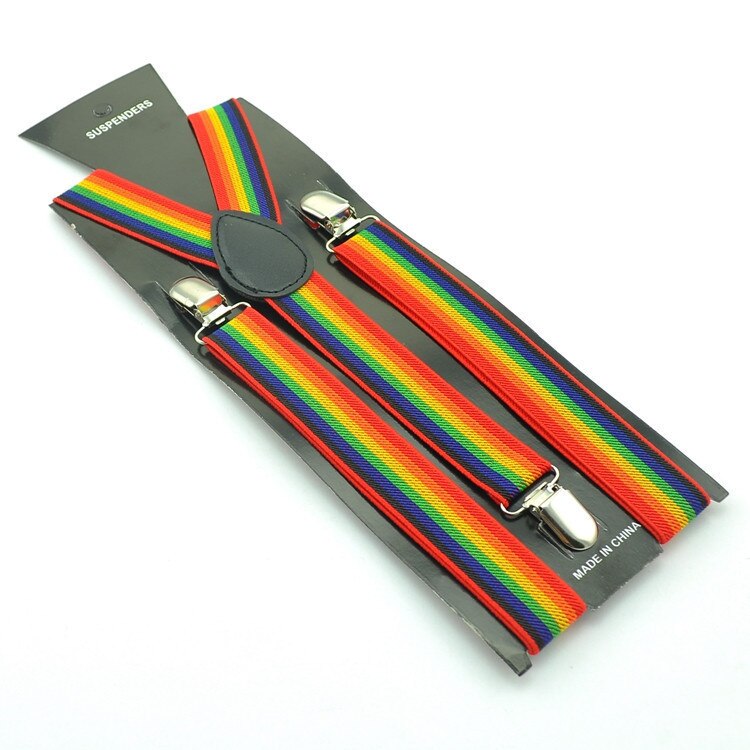 Elastic Leather Suspenders Men 3 Clips Rainbow Braces Vintage Mens Women Suspender for Trousers Wedding Suspensorio For Skirt: B