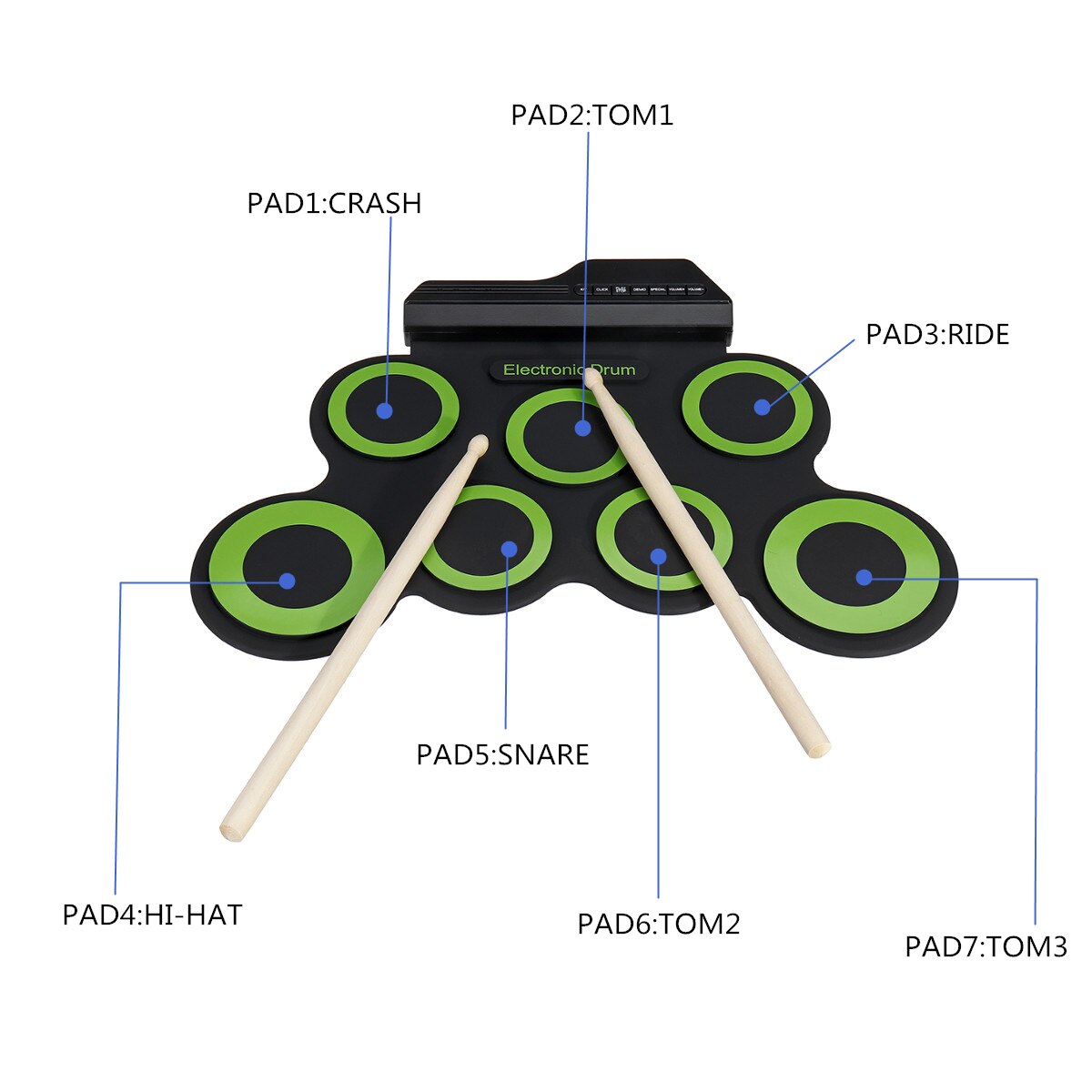 Vouwen Siliconen Elektrische Drum Pad Kit Digitale Usb Roll Up Drum Set Met Drumstokken Voetpedaal Draagbare Elektronische Drum
