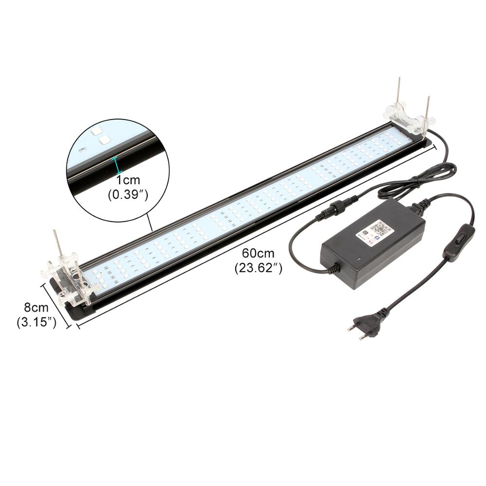 Iluminación LED para acuario, Control por Bluetooth con aplicación remota, luz de acuario LED RGB de 5050, 24W, 15V, luces temporizador de aleación de aluminio para acuario
