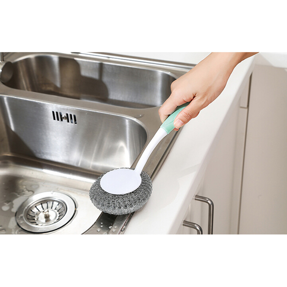 1 pc holdbar rengøringsbørste med håndtag wire børste rengøring kugleskurv til opvaskeskål vask køkkenudstyr