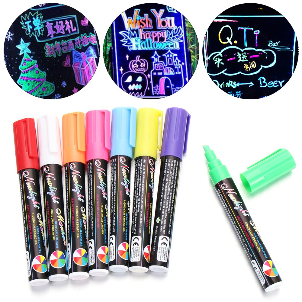 8Pcs/Set Liquid Chalk Marker Pens Blackboard Glass Window Reversible Neon Pen Graphic Drawing Signature Pen Marker Pen Set