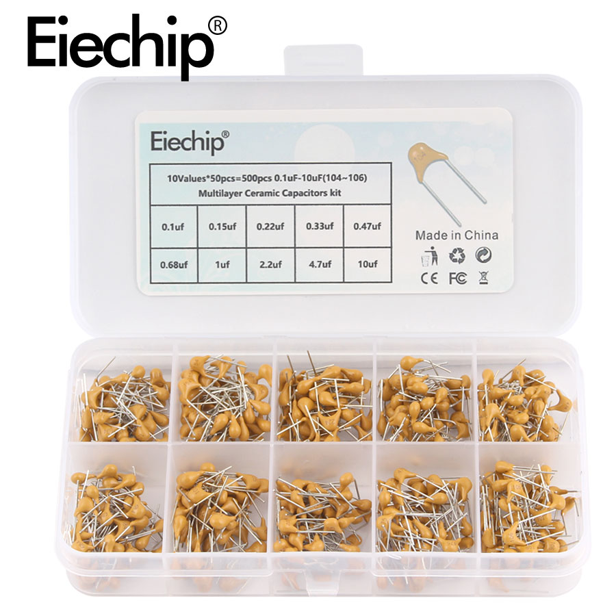 500 stücke/viel mehrschichtig Keramik Kondensator Sortiment Bausatz 10Werte * 50 stücke 0,1 uF-10 uF (104 ~ 106) 50V Keramik Kondensatoren einstellen Pack