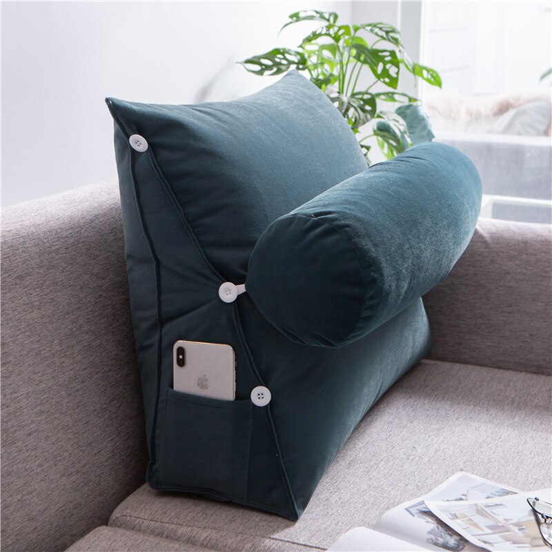Comfort Driehoek Bed Lezen Kussen Grote Grote Sofa Bed Bed Lendensteun Kussen Rugleuning Rugleuning Pijnbestrijding Kussen: Emerald Green
