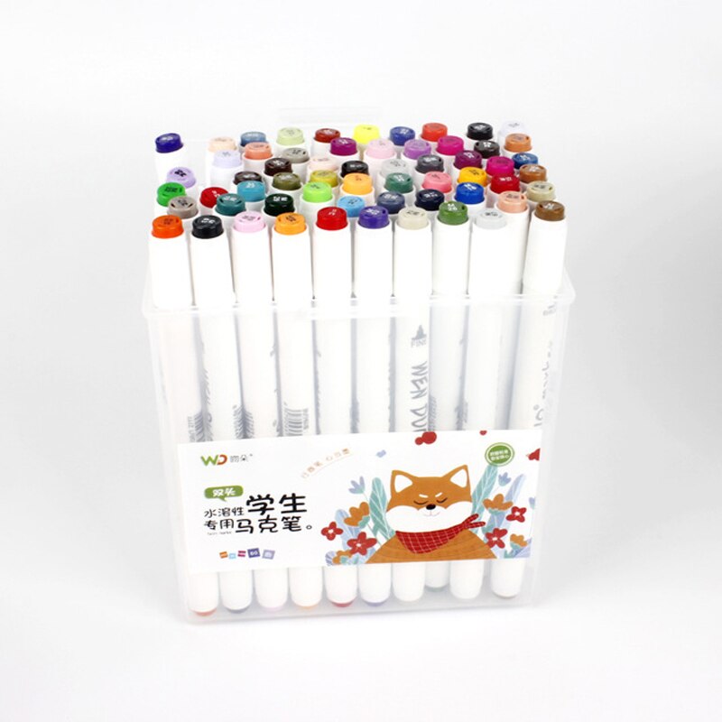 Mark Pen Set 24 36 48 60 Kleuren Dual Head Markers Pen Studenten Schilderen Dubbele Head Waterbasis kleur Pen Schilderij