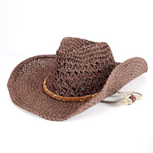 100% Handwork Summer Women Men Western Straw Cowboy Hat For Gentleman Wide Brim Boater Panama Jazz Hats Godfather Sombrero Cap: coffee / Child size
