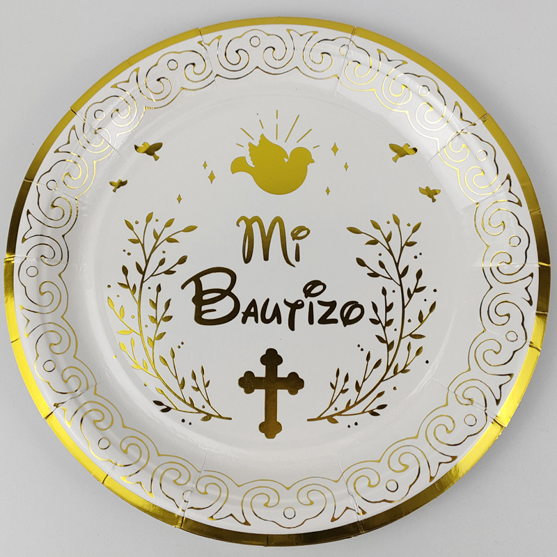 Assiettes en papier espagnol Mi Bautizo de 7 pouces et tasse de 250ml, articles de décoration de fête de baptême pour enfants d'espagne, 20 pièces