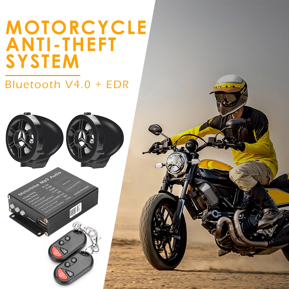 Sistema de alarma de motocicleta, operación convencional de convencional, MP3, Radio FM, mando a distancia, Bluetooth, amplificador de altavoz