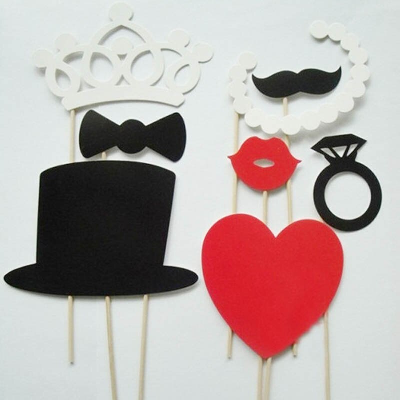 8Pcs/set Camera Props Heart/Crown/Mustache Photo Booth Props Funny Graduation Wedding Party Decoration Festive & Party Supplies