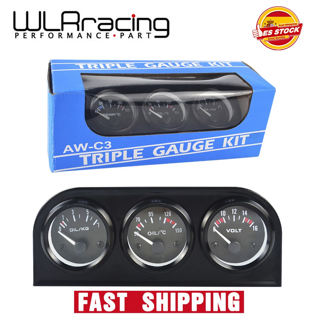 WLR RACING - 52mm Electrial Triple Kit(Voltmeter+oil Temp Gauge+Oil Pressure Gauge)Sensor Temperature Or Water Temperature Gauge