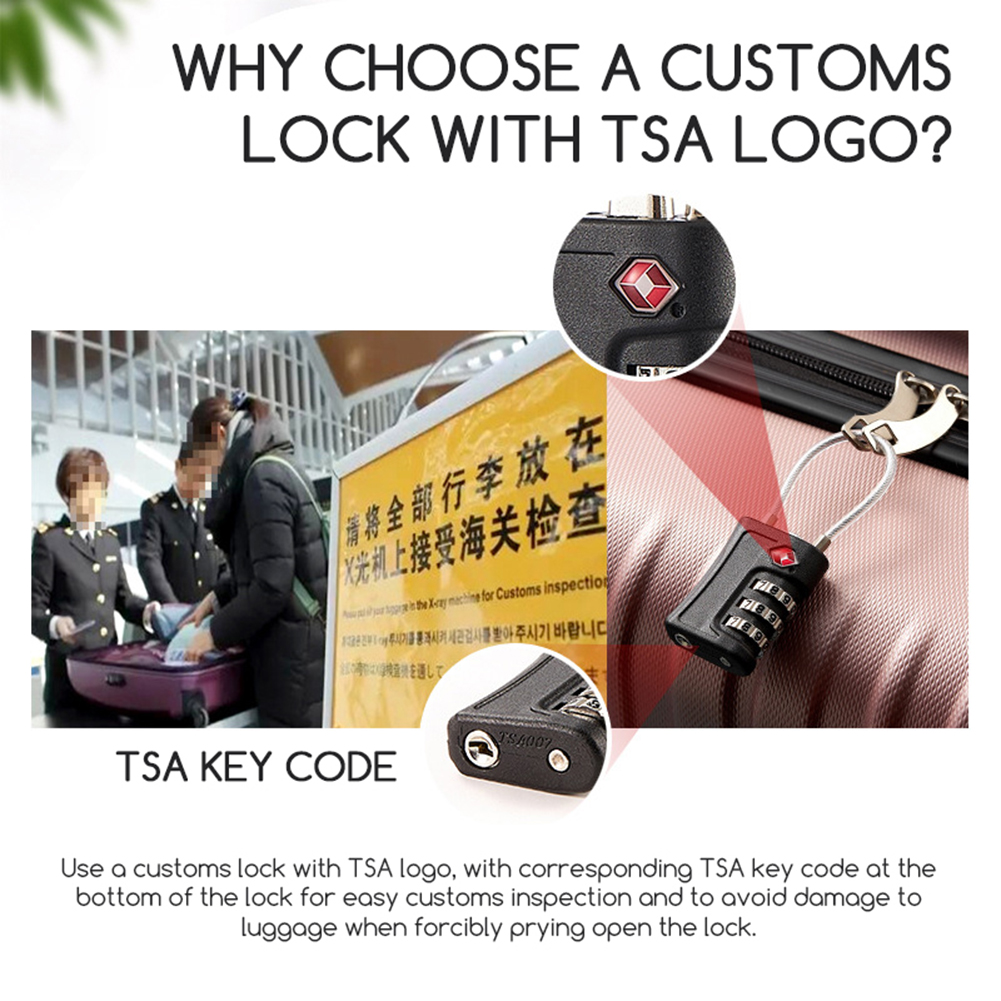 Anti-Theft Luggage Locks Lightweight 3 Dial Combination Steel Wire Lock Tsa-Compatible Travel Luggage Locks