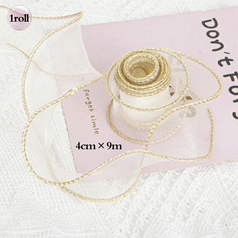 5pcs Bouquet Flower Wrapping Papers Golden Edge Ribbons Korean Paper for Valentine's Day Wedding Birthday Packing Decors