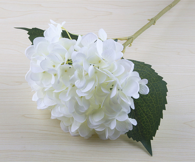 1 Branch Artificial Hydrangea Branch With False Leaf Silk Artificial Flower Wedding DIY Home Garden Decoration False Hydrangea: WHITE