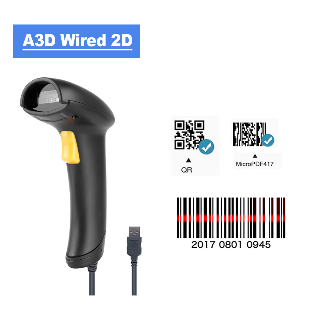 Holyhah 1D&amp;2D Handheld Barcode Bar Code Scanner Reader QR PDF417 Bluetooth 2.4G Wireless &amp;Wired For Mobile Phone Android iOS: A3D Wireless 1D