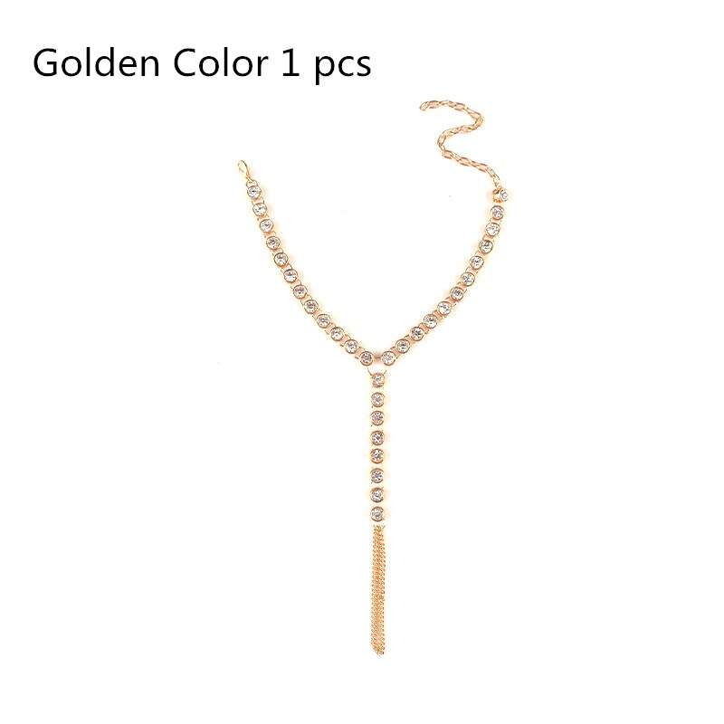 1 PC Bohemian Vintage Anklet Simple Rhinestone for Women Tassel Gem Foot Jewelry Barefoot Sandal Multilayer Anklet Beach Wedding: Golden