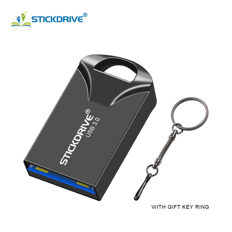 USB 3.0 metal pen drive 16GB 32GB 64GB 128GB mini usb flash drive stick disk with key chain: 64GB / Black