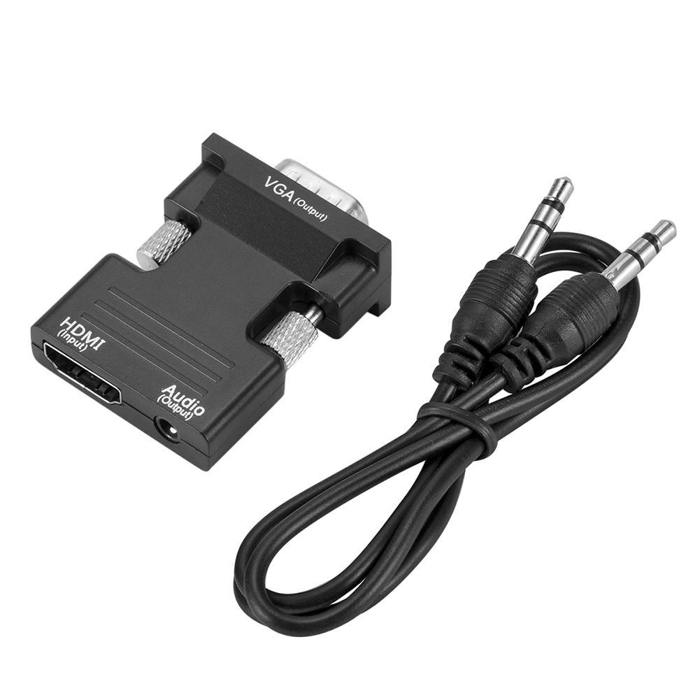 HDMI Female to VGA Male Converter Support HDCP 1 / 1.1 / 1.2 with Audio Cable Support 1080P Signal Output for Computer Set-top B: Black
