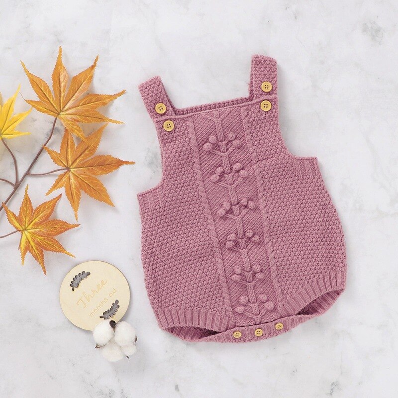 Mono sin mangas de punto con estampado Floral sólido ropa infantil de otoño para bebés niñas para niños bodis de punto: Rosa / 18 meses