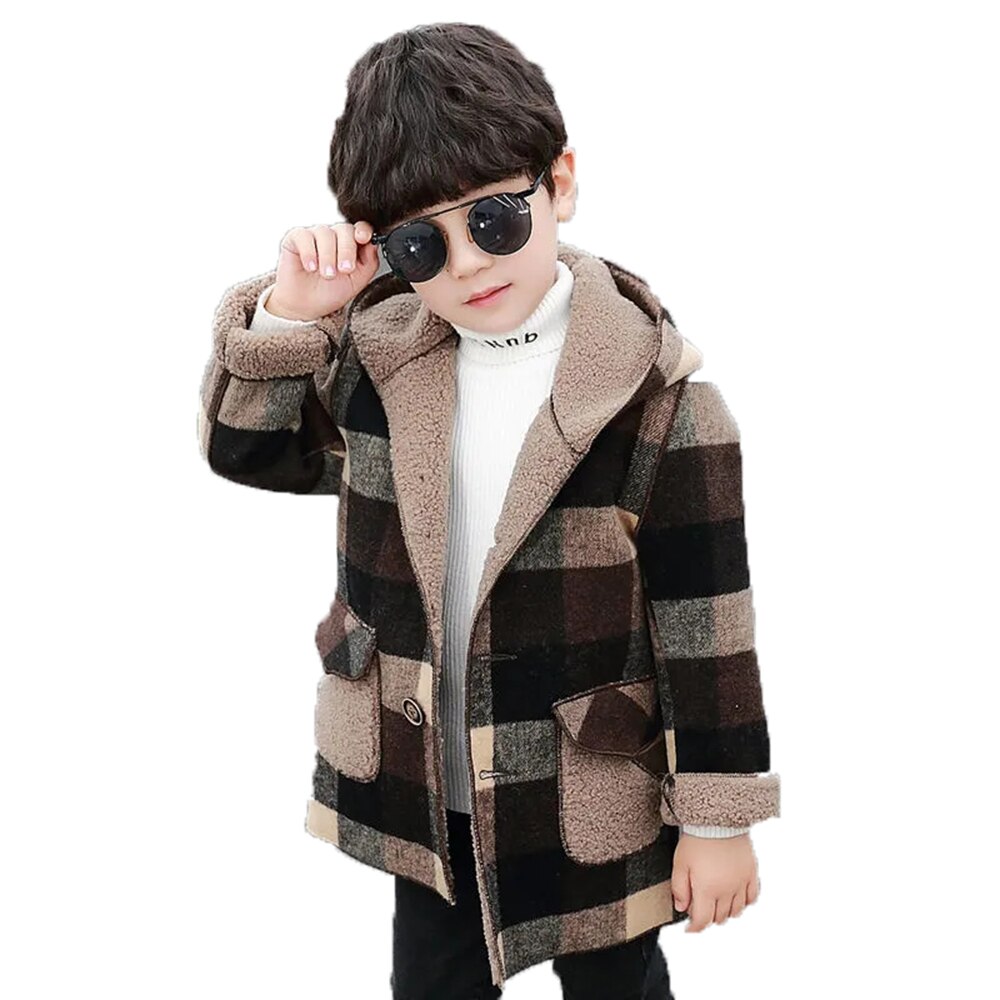 Lente & Herfst Jas Voor Jongen Wollen Koreaanse Versie Mode Jas Casual Hooded Rooster Mid-Lengte Kinderen kleding