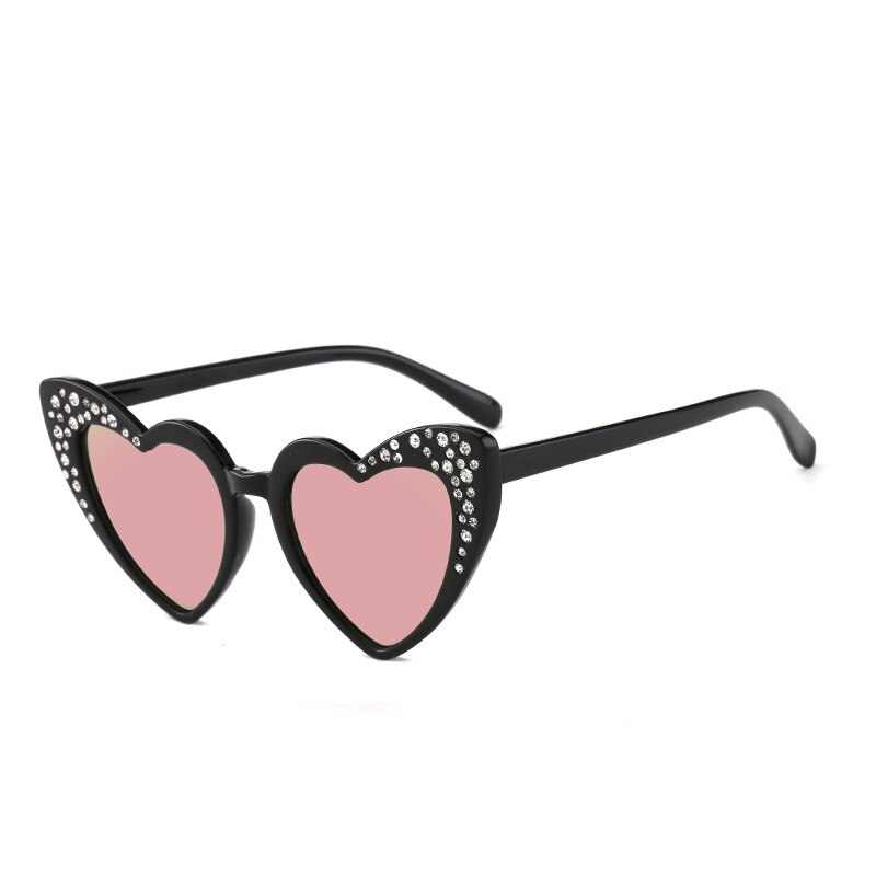 Gafas de sol con forma de corazón para niños y niñas, gafas con diamantes de imitación a la , gafas de sol para bebés, para niños, gafas con forma de corazón bonito: Black Pink