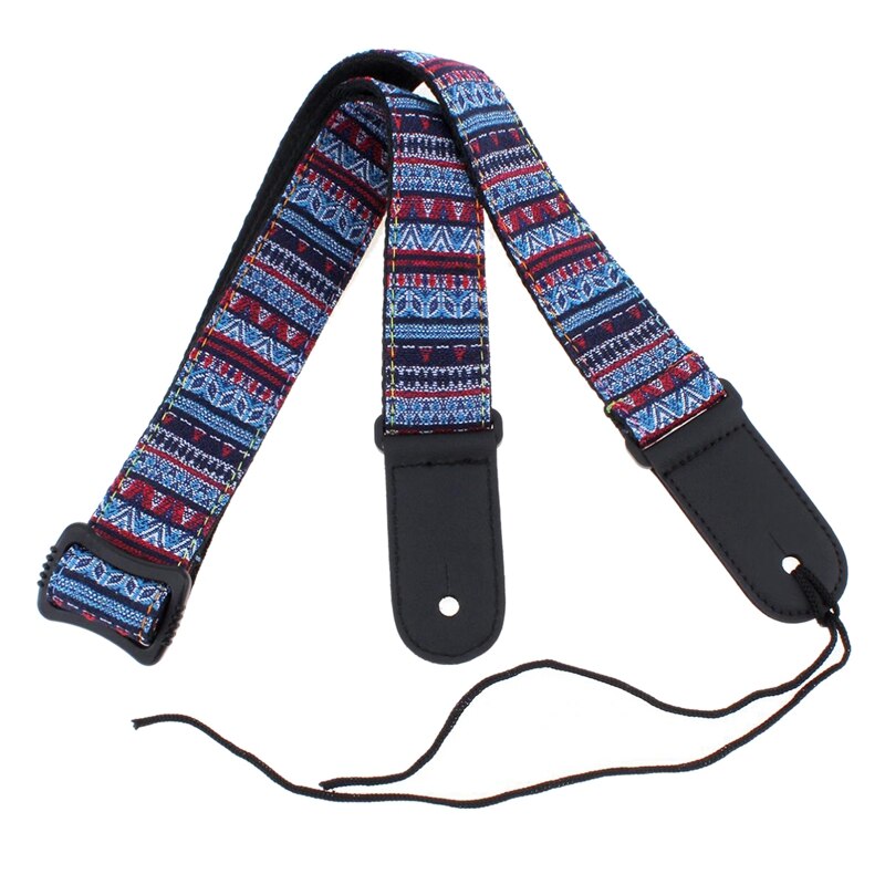 Verstelbare 75-130Cm Ukulele Gitaarband Katoen Lederen Sling Gesp Met Staart Nagel: Blue