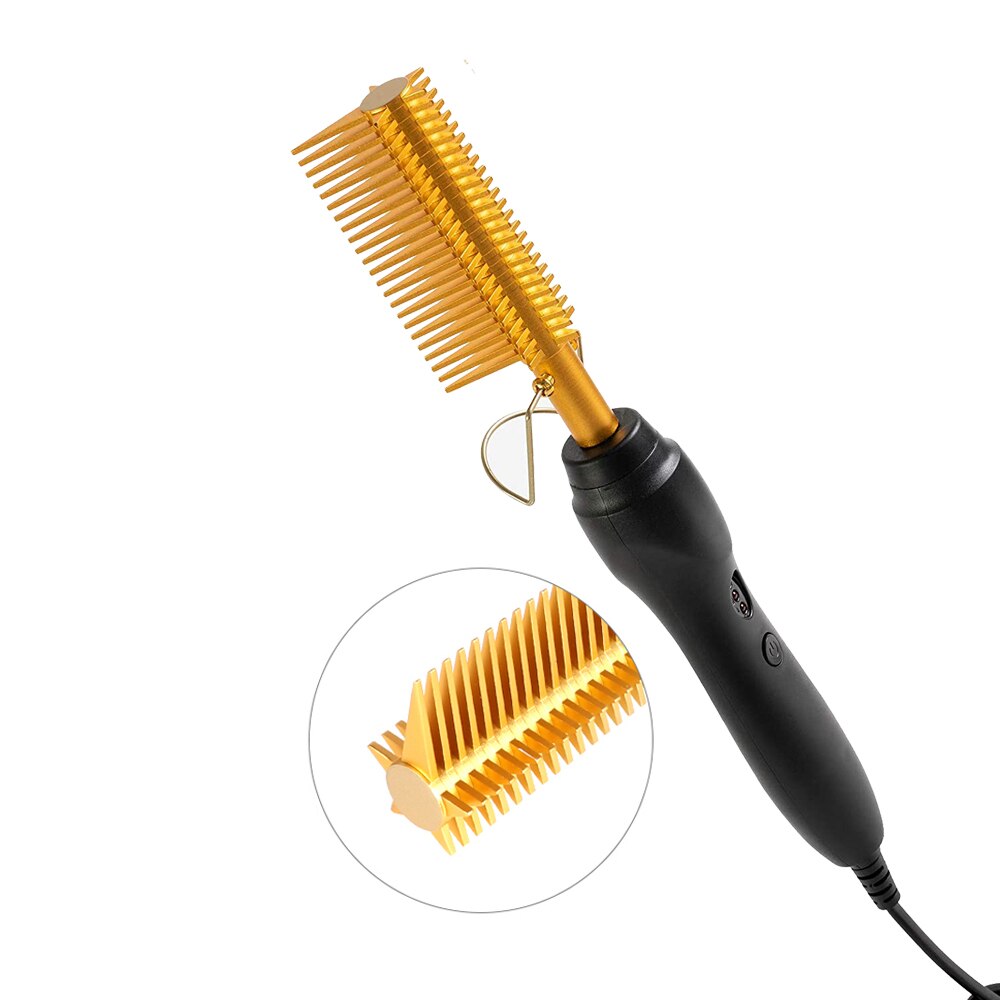 Peigne chauffant électrique 2 en 1 pour cheveux Afro, fer à friser, brosse de lissage pour cheveux secs et humides: L'UA