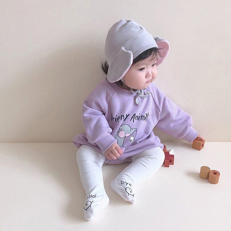 ¡Otoño ! Nuevos monos de bebé de manga larga con estampado de dibujos animados, mono infantil con sombreros para niño o niña, ropa con estampado de animales, conjunto de bebé