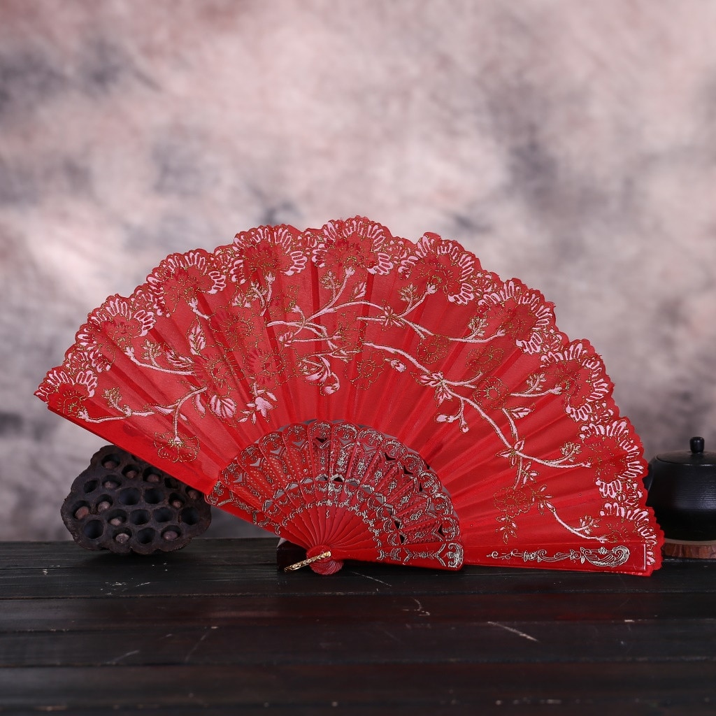 Fãs de flores do vintage bordado estilo chinês dança festa casamento mão fã rendas seda dobrável realizada flores ventilador abanico navio da gota