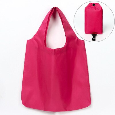effen kleur grote capaciteit supermarkt opvouwbare boodschappentas opbergtas licht draagbare met groene zak boodschappentas: Rose red
