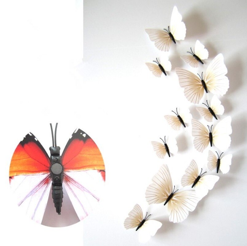 12 Stks/set Kleurrijke 3D Vlinders Muursticker Mooie Vlinder Sticker Met Magneet Voor Kid Kamer Muurstickers Home Decoratie: 01-White