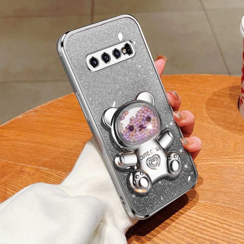 S 9 8 10plus Quicksand Bear Glitter Holder Phone Case On For Samsung Galaxy S8 S10 S9 Plus s9 s8plus s10 s 8 Stand Cover: ABS / army green