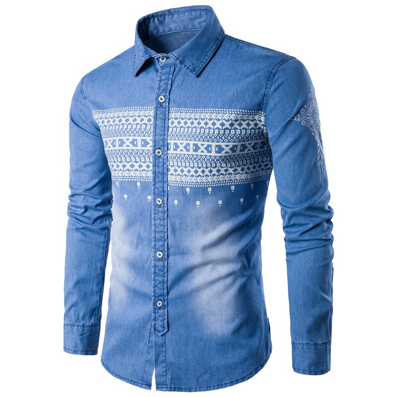 Men Denim Shirt Long Sleeve Brand-Clothing Mens Casual Shirt Male Jean Shirt Camisa Masculina