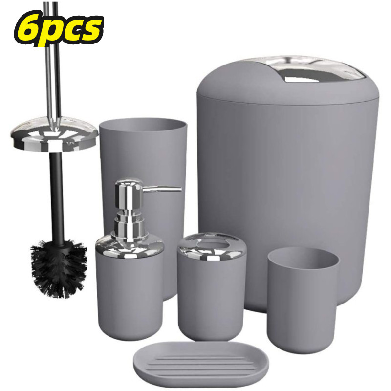 Ensemble d'accessoires de salle de bain, Ensemble d'accessoires de salle de bain, porte-savon, poubelle, brosse de toilette, gobelet, Kit de produits de première nécessité, 6 pièces