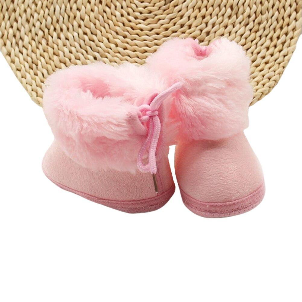 Infant Baby Girls Snow Boots Anti-Slip Sole Winter Warm Lace Up Sneakers Faux Fur Crib Shoes First Walkers