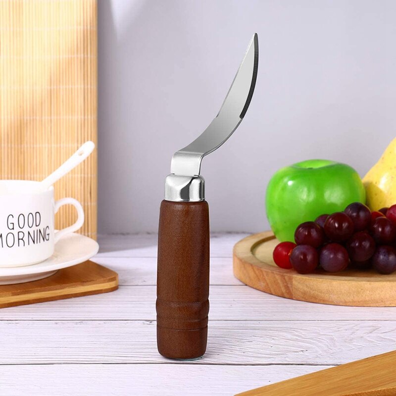 WSFS Coconut Tool Coconut Meat Remover Durable Wooden Handle Stainless Steel Coconut Opener Scraper Knife for Kitchen Home