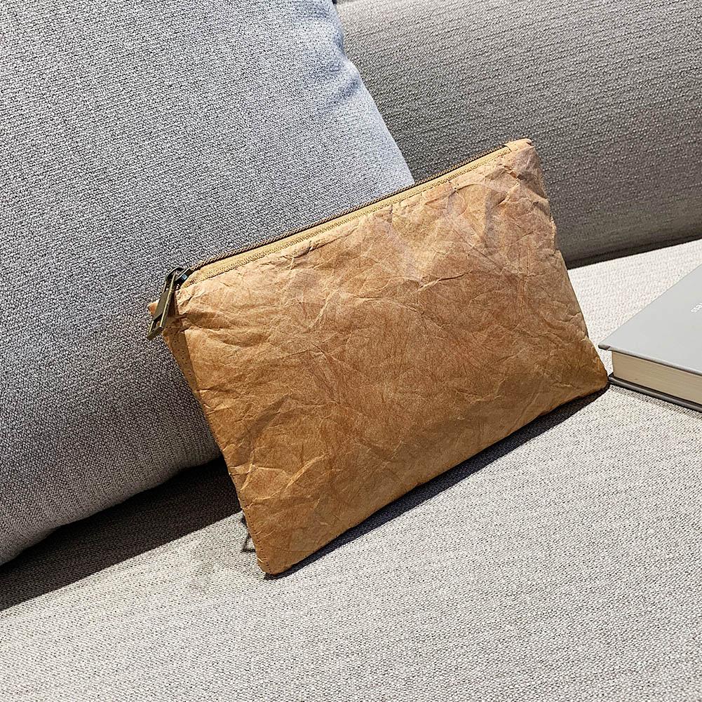 Retro Milieuvriendelijke Clutch Voor Vrouw Mode Handtas Vrouwelijke Eenvoudige Effen Kleur Purse Cosmetische Tas Dames Reizen Make-Up Tas: Light Brown